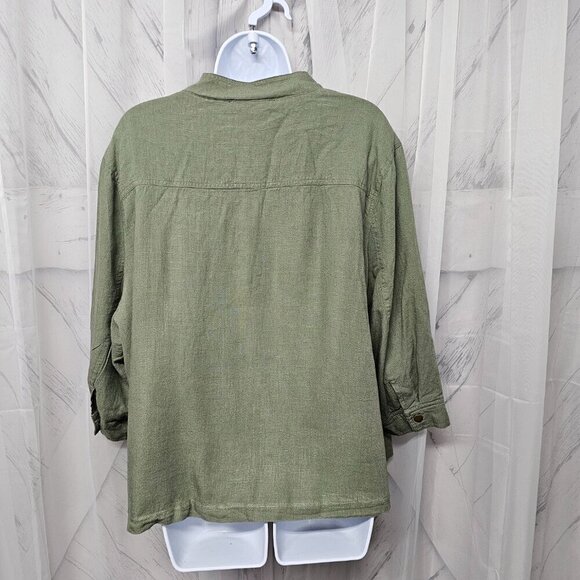 Arna York Olive Green Snap Boho Linen Minimalist Shacket Casual 22/24 - Picture 6 of 12
